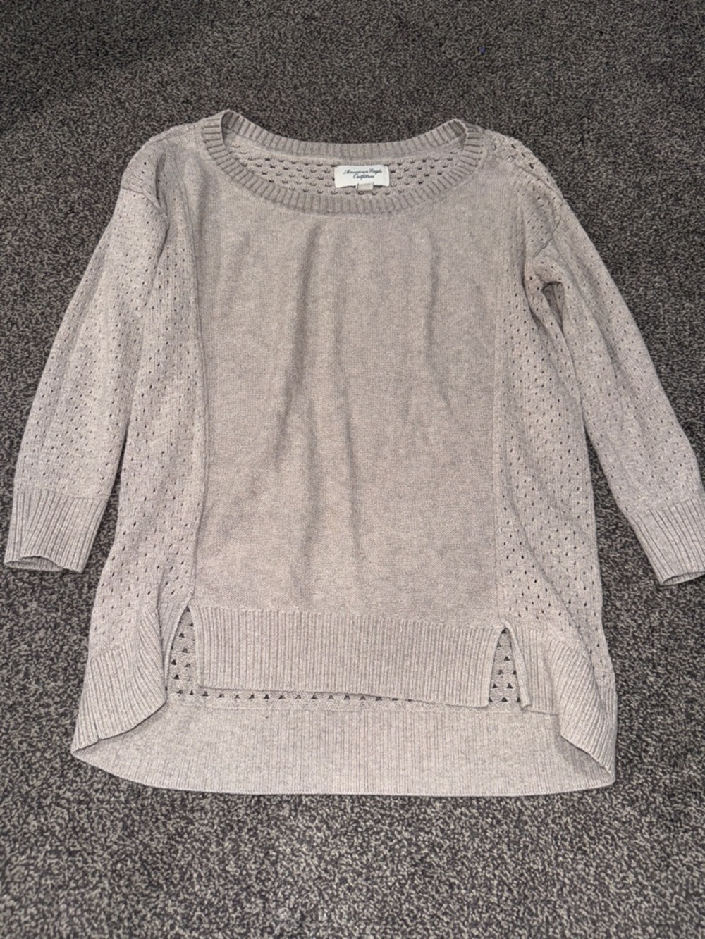 American Eagle Open Knit Sweater XS Lightweight Neutral Crewneck Pullover